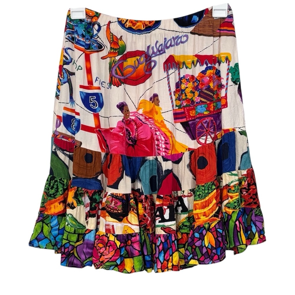Jams World Vintage Tiered Ruffle Salsa la Cocina Skirt Stretch waist Women Small